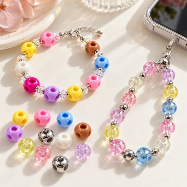 50 PCS 4-Way Cross-Hole Acrylic Beads for DIY Jewelry Making