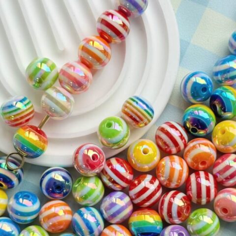 15mm Candy Beads – Striped Acrylic DIY Phone Charms & Keys
