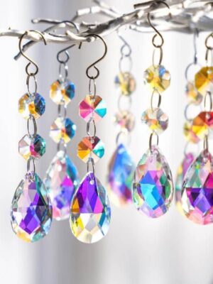 38mm AB Crystal Teardrop – Hanging Pendant with Octagon Beads