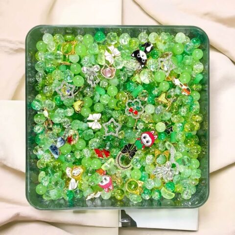 Mixed Green Glass Beads