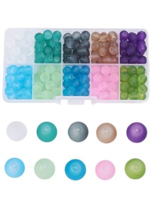 Frosted Opaque Glass Beads in Clear Box