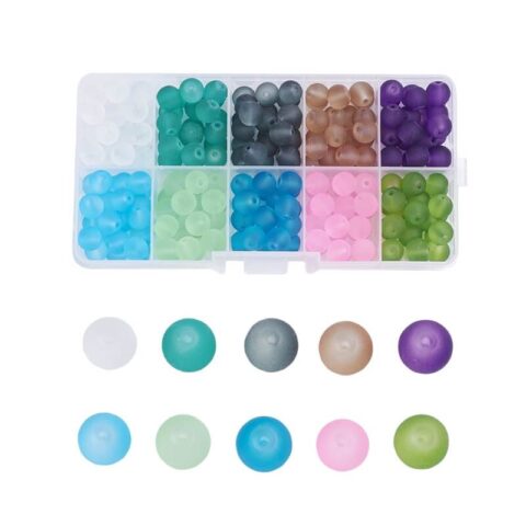 Frosted Opaque Glass Beads in Clear Box