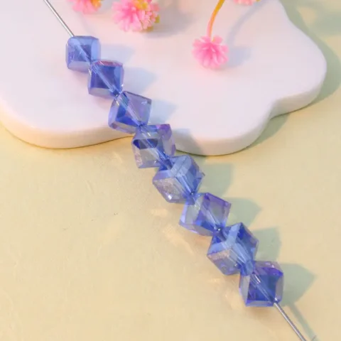 8mm diagonal glass crystal beads blue