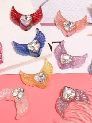Heart-Shaped Angel Wing Acrylic Beads