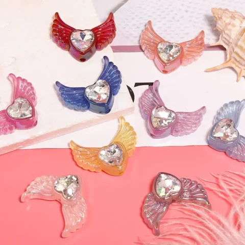 Heart-Shaped Angel Wing Acrylic Beads