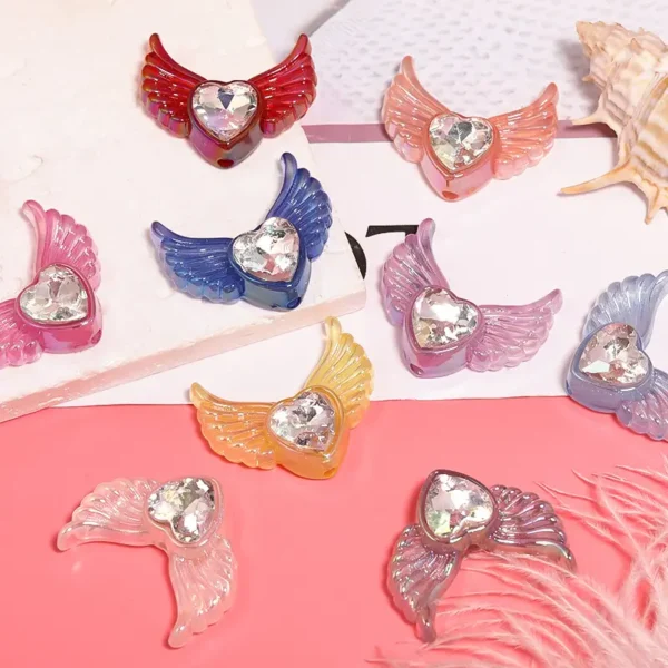 Heart-Shaped Angel Wing Acrylic Beads