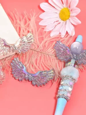 Heart-Shaped Angel Wing Acrylic Beads