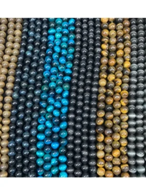 Yellow tiger eyes, red tiger eyes, round beads mix2