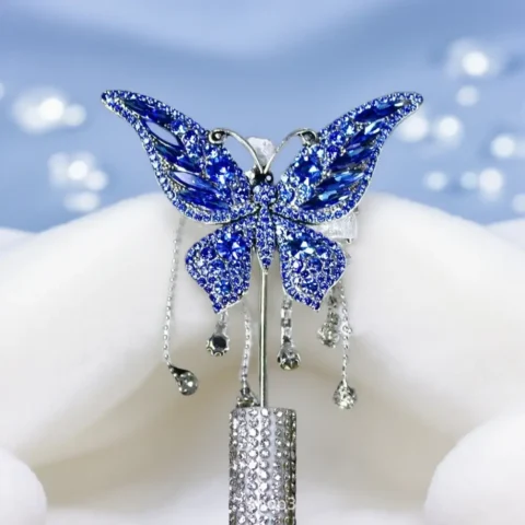 Diamond-encrusted butterfly deep blue