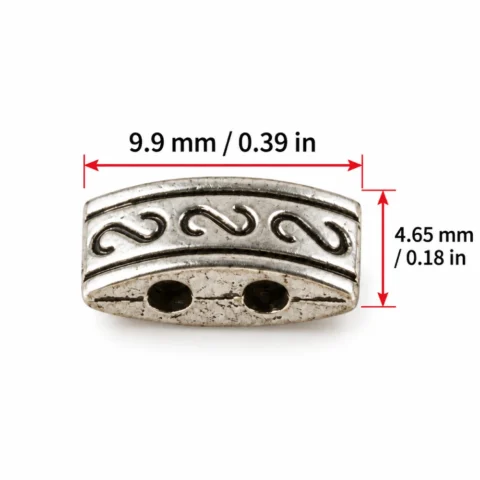 Antique Silver Curved Two-Hole Spacer Beads Size