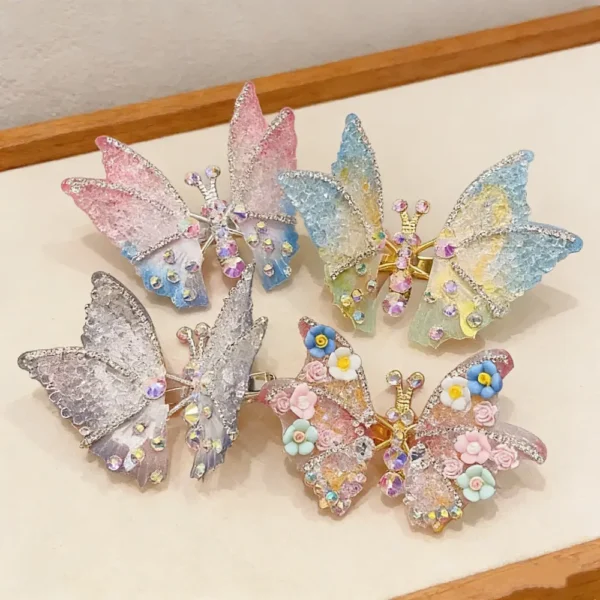 3D Butterfly Hair Clips – Rhinestone Cute Girls Hair Accessories