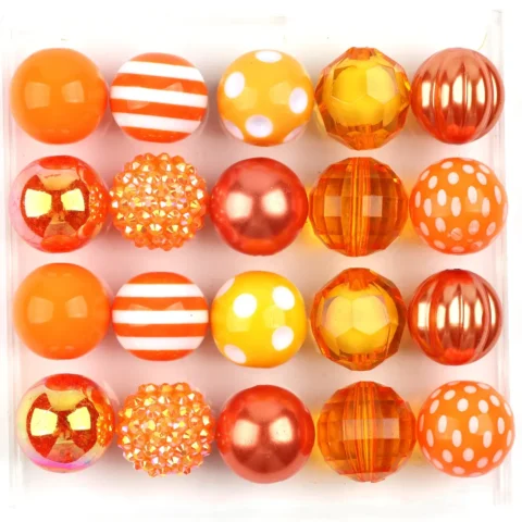 Orange Mixed Faceted Acrylic Beads – 20MM Round Beads