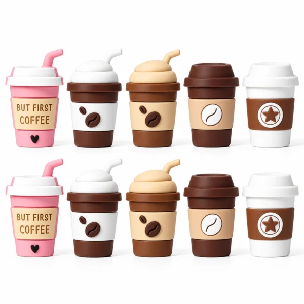 10 PCS 3D Silicone Coffee Cup Charms Set – Mixed Colors