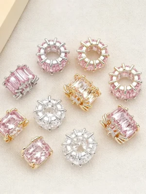 14K Micro inlaid Zircon Barrel Beads