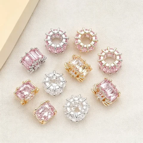 14K Micro inlaid Zircon Barrel Beads