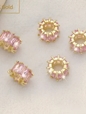 14K Micro inlaid Zircon Barrel Beads Gold