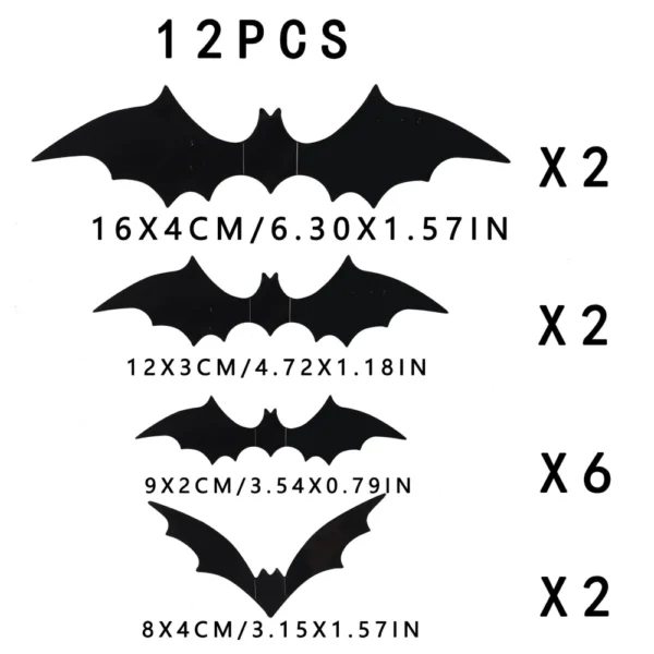 3D Halloween Bat Decorations – 12pcs Set