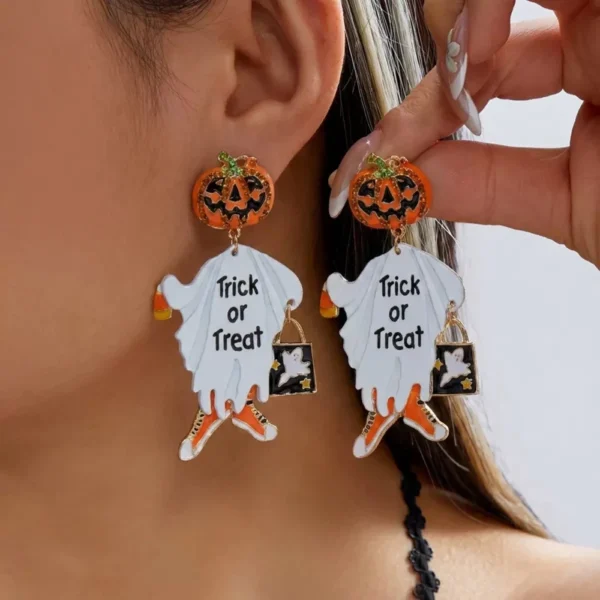 Halloween Pumpkin & Ghost Stud Earrings - Holiday Jewelry