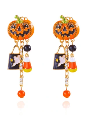 Halloween Pumpkin & Ghost Stud Earrings - Holiday Jewelry