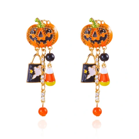 Halloween Pumpkin & Ghost Stud Earrings - Holiday Jewelry