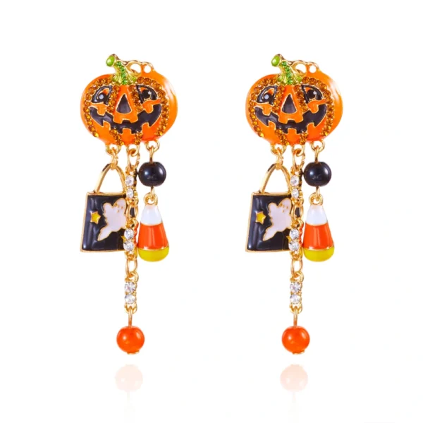Halloween Pumpkin & Ghost Stud Earrings - Holiday Jewelry