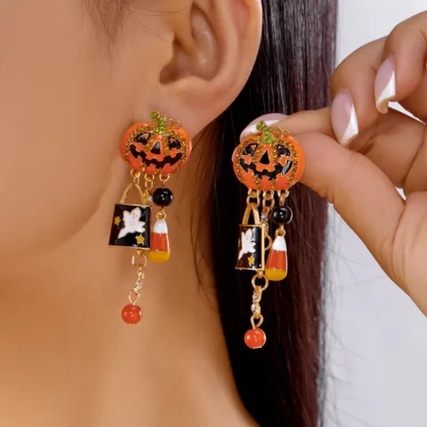 Halloween Pumpkin Head Ghost Stud Earrings2