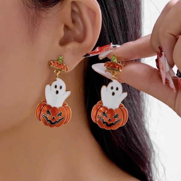 Halloween Pumpkin & Ghost Stud Earrings - Holiday Jewelry
