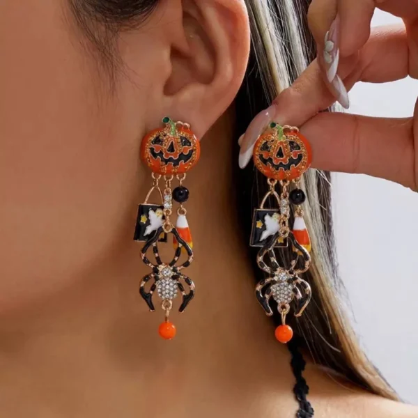 Halloween Pumpkin & Ghost Stud Earrings - Holiday Jewelry