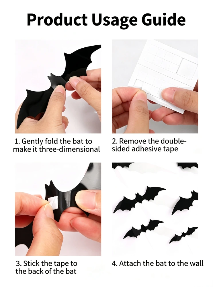 3D Halloween Bat Decorations – 12pcs Set