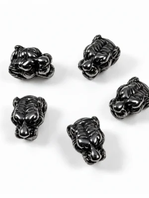 5 PCS Vintage Titanium Steel Tiger Head Charms