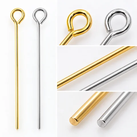 Close-up of Stainless Steel Open Eye Pins