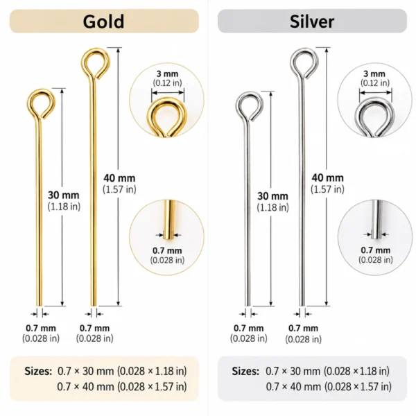 100 PCS Stainless Steel Open Eye Pins for Jewelry Making