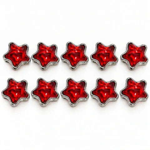 10 PCS 12mm Red Star Beads – Metal Frame Beads