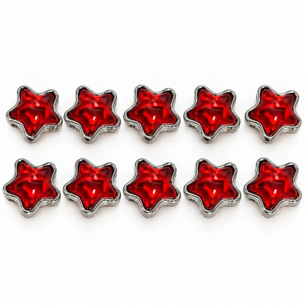 10 PCS 12mm Red Star Beads – Metal Frame Beads
