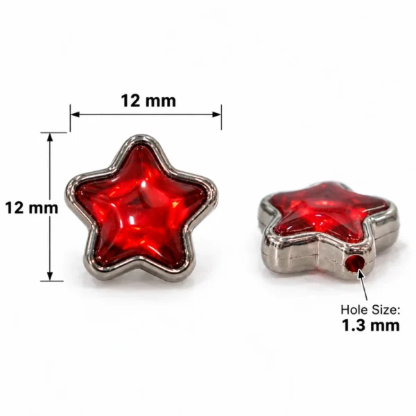 10 PCS 12mm Red Star Beads – Metal Frame Beads