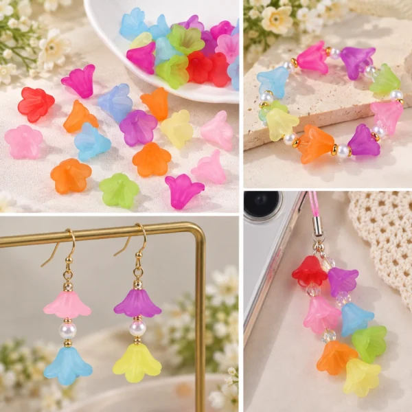 100 PCS Acrylic Flower Beads – Colorful Translucent Beads