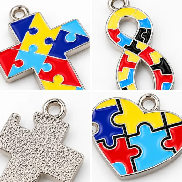 16 PCS Autism Awareness Puzzle Charms – Mixed Alloy Pendants