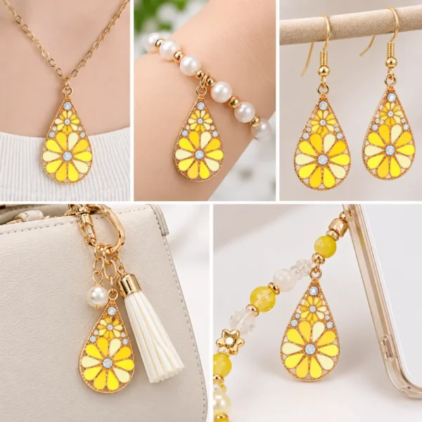 14 PCS Mixed Color Flower Pendant Charms