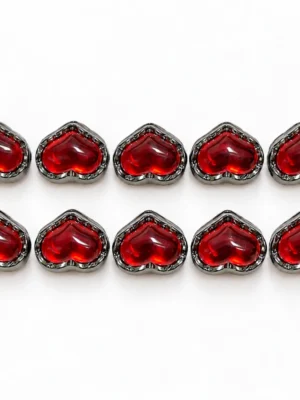 10 PCS Red Heart Beads – Black Frame Beads for Jewelry Making