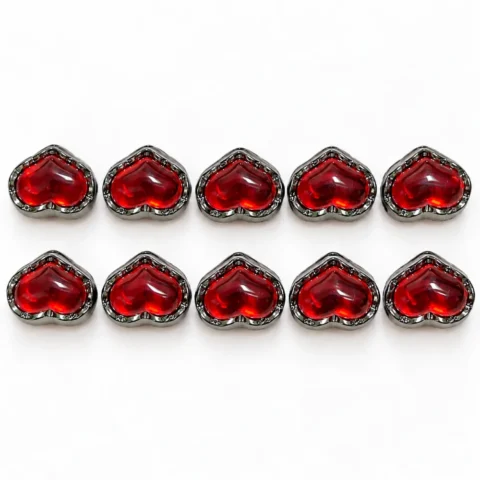 10 PCS Red Heart Beads – Black Frame Beads for Jewelry Making