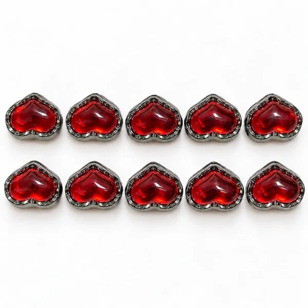 10 PCS Red Heart Beads – Black Frame Beads for Jewelry Making
