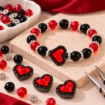 10 PCS Red Heart Beads – Black Frame Beads for Jewelry Making