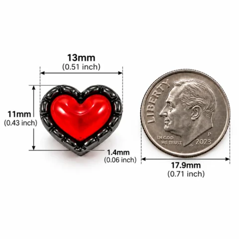 Red Heart Beads – Black Frame Beads Size