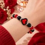 10 PCS Red Heart Beads – Black Frame Beads for Jewelry Making