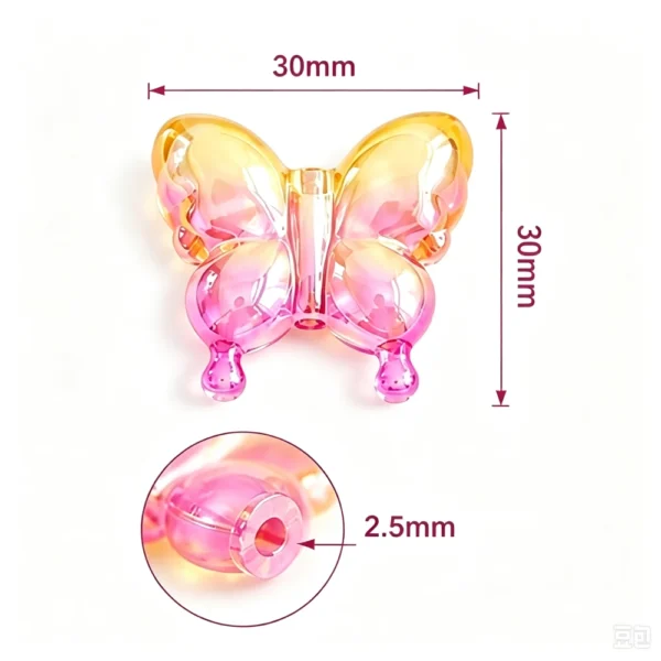 10pcs Gradient Acrylic Butterfly Beads – Straight Hole