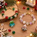 5 PCS 26mm Beaded Christmas Tree Charms – 5 Colors