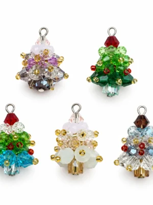 5 PCS 26mm Beaded Christmas Tree Charms – 5 Colors