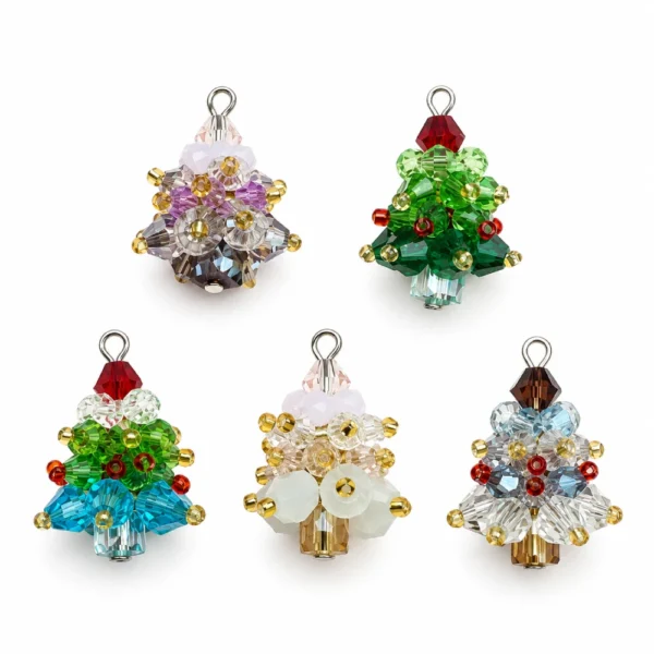 5 PCS 26mm Beaded Christmas Tree Charms – 5 Colors