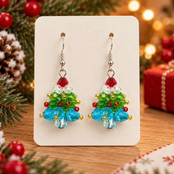 5 PCS 26mm Beaded Christmas Tree Charms – 5 Colors