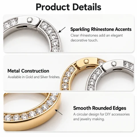 27mm Rhinestone Round Clasps Details